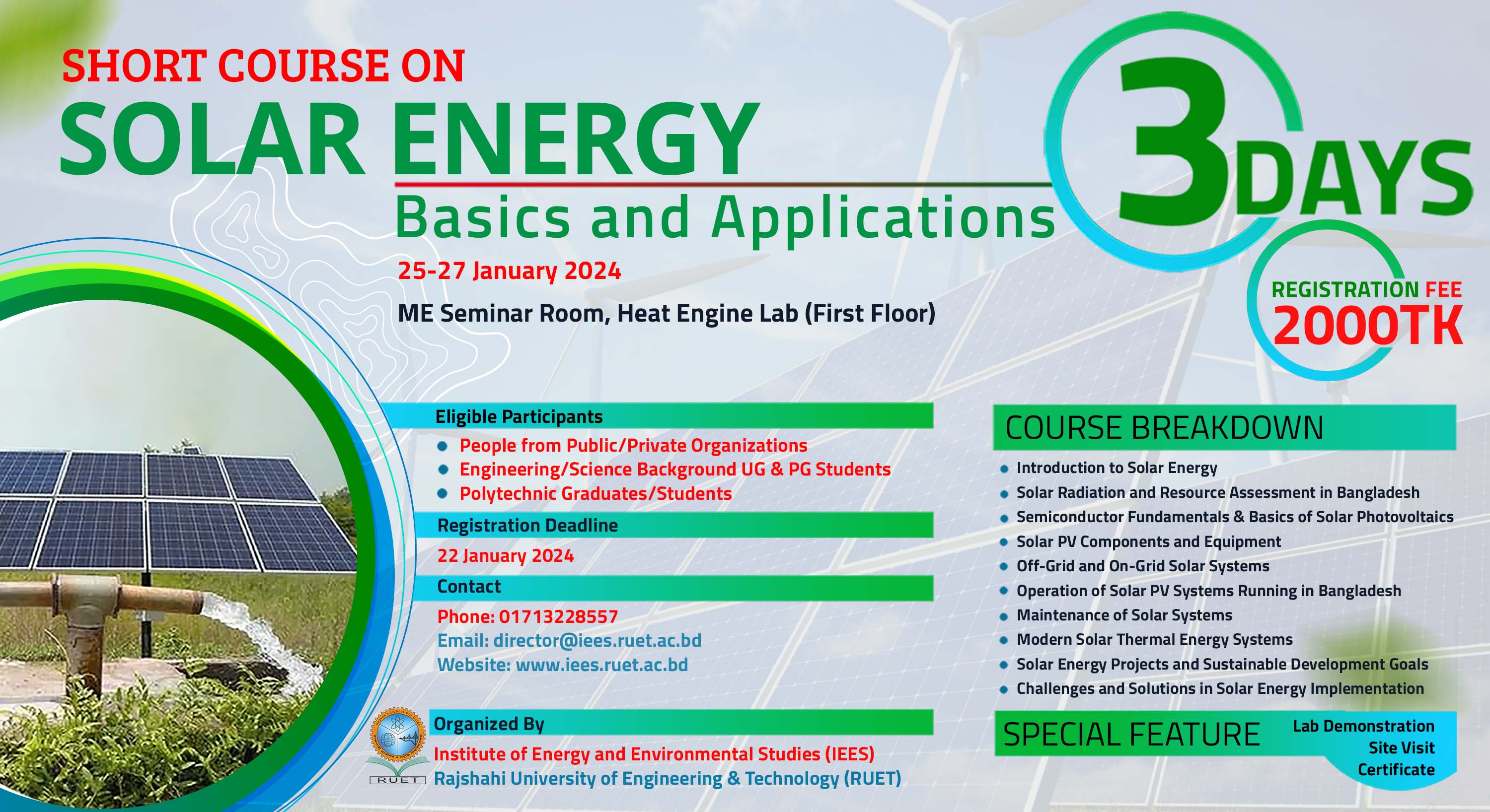Short Course on Solar Energy: Basics and Applications by IEES